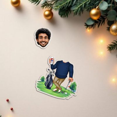 Personalized Golf Player Bobblehead Caricature Custom with Face Cutout Solar Powered Moving Head for Car Dashboard, Home & Office Desktop Gift for Golf Player & Fans